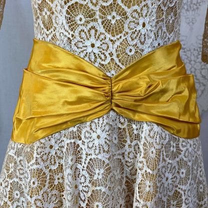 Vintage 1950's Dress | Goldenrod Yellow Taffeta with Ivory Spiderweb Cotton Lace | Size XS - Daggers & Dames