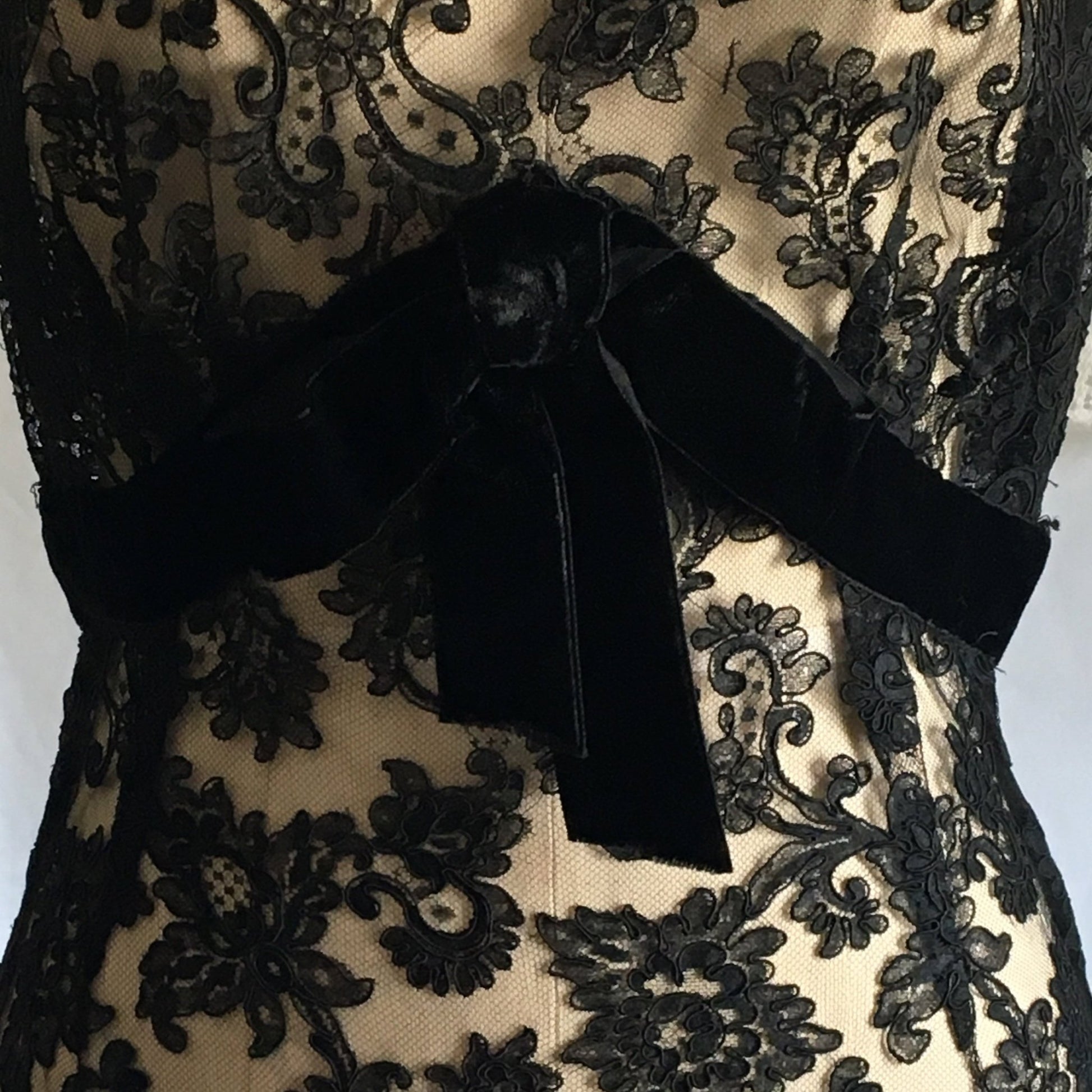 Vintage 1950's Dress | Sheer Black Alençon Lace with Velvet & Bias Cut | Size S - Daggers & Dames