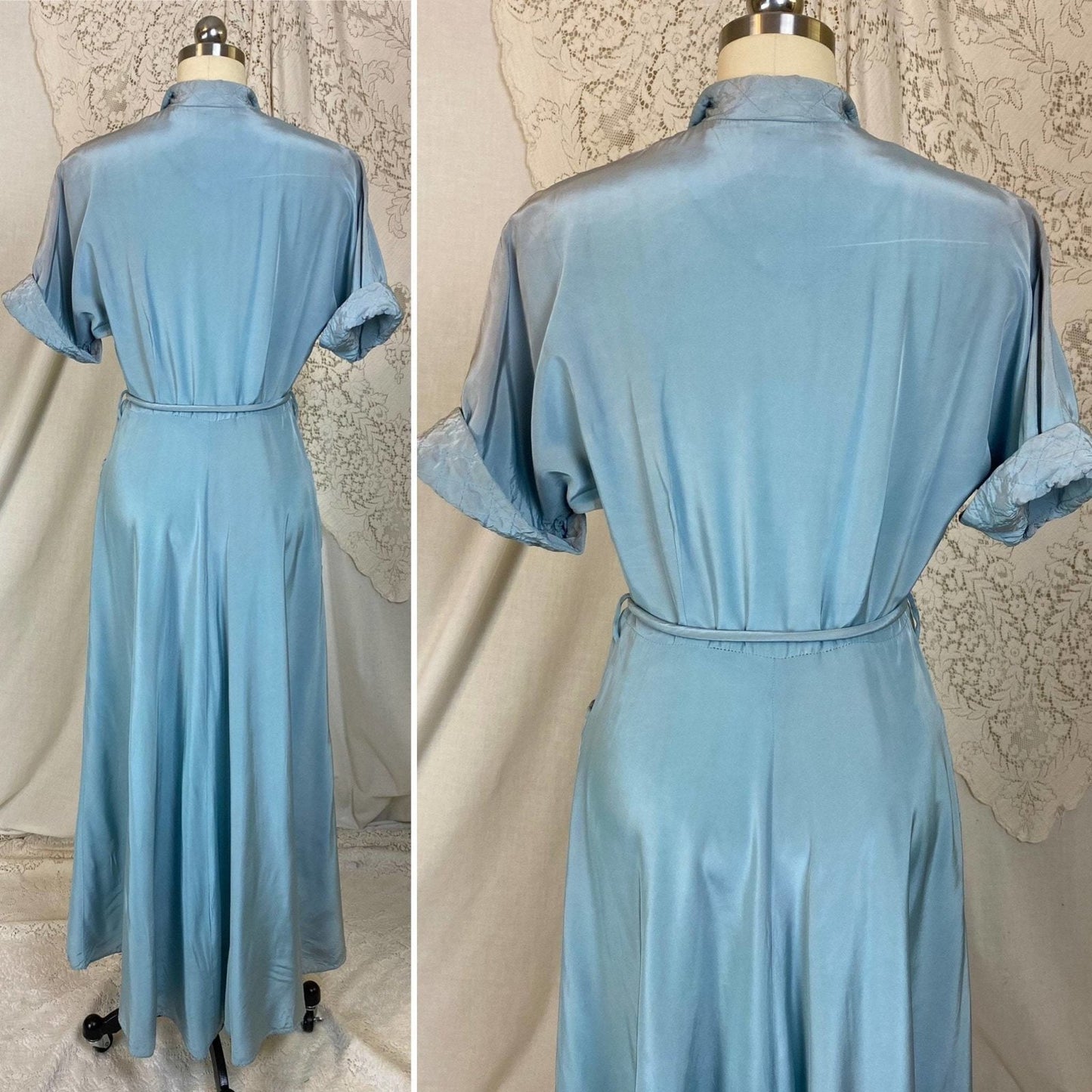 Vintage 1950's Dressing Gown | Bright Sky Blue Rayon with Faux Pearl Buttons | Size S, M | Maxan - Daggers & Dames