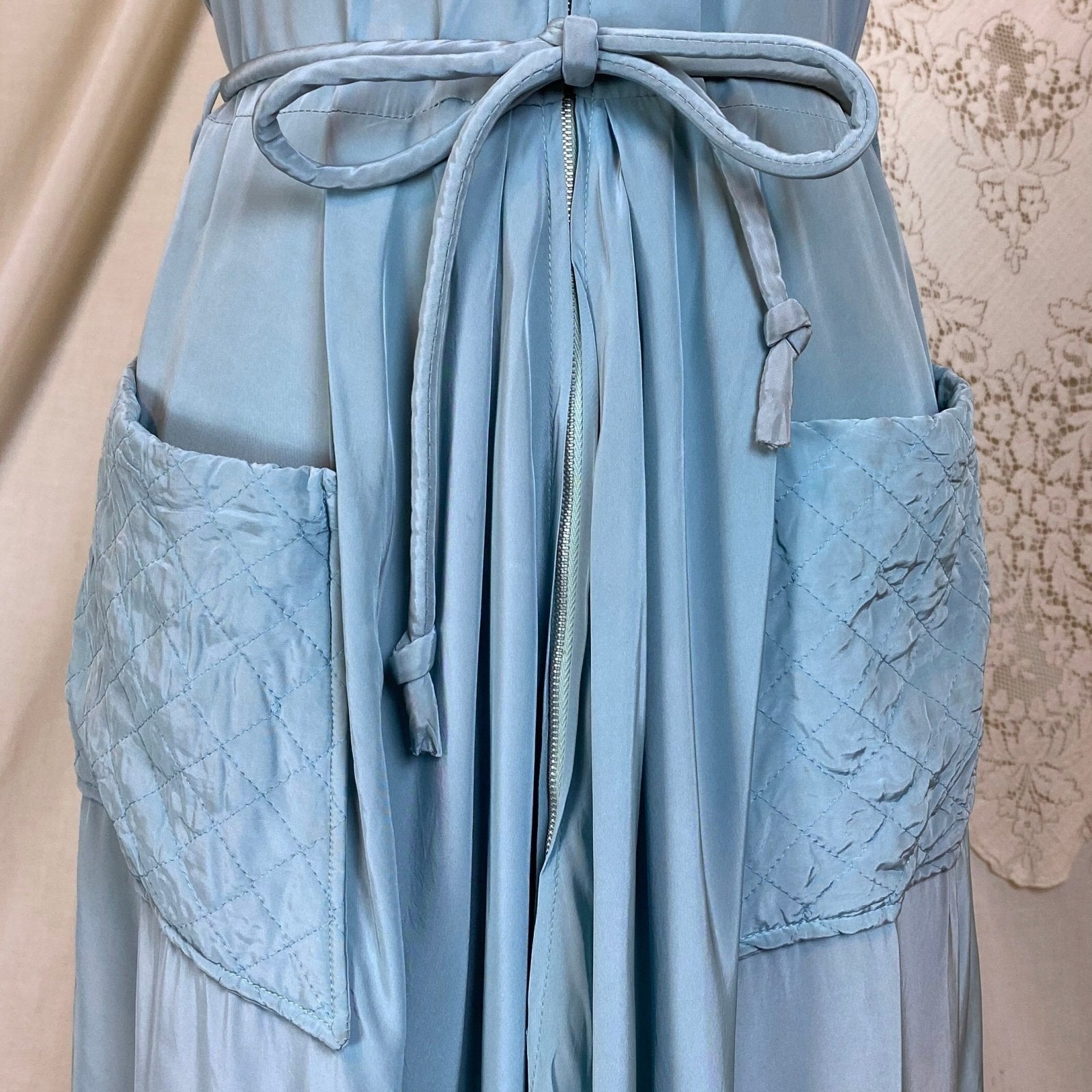 Vintage 1950's Dressing Gown | Bright Sky Blue Rayon with Faux Pearl Buttons | Size S, M | Maxan - Daggers & Dames