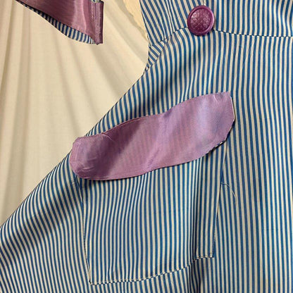Vintage 1950's Dressing Gown Robe | Blue & White Nautical Stripes with Lilac Purple Accents | Peggy Prim | Size SM, MED - Daggers & Dames