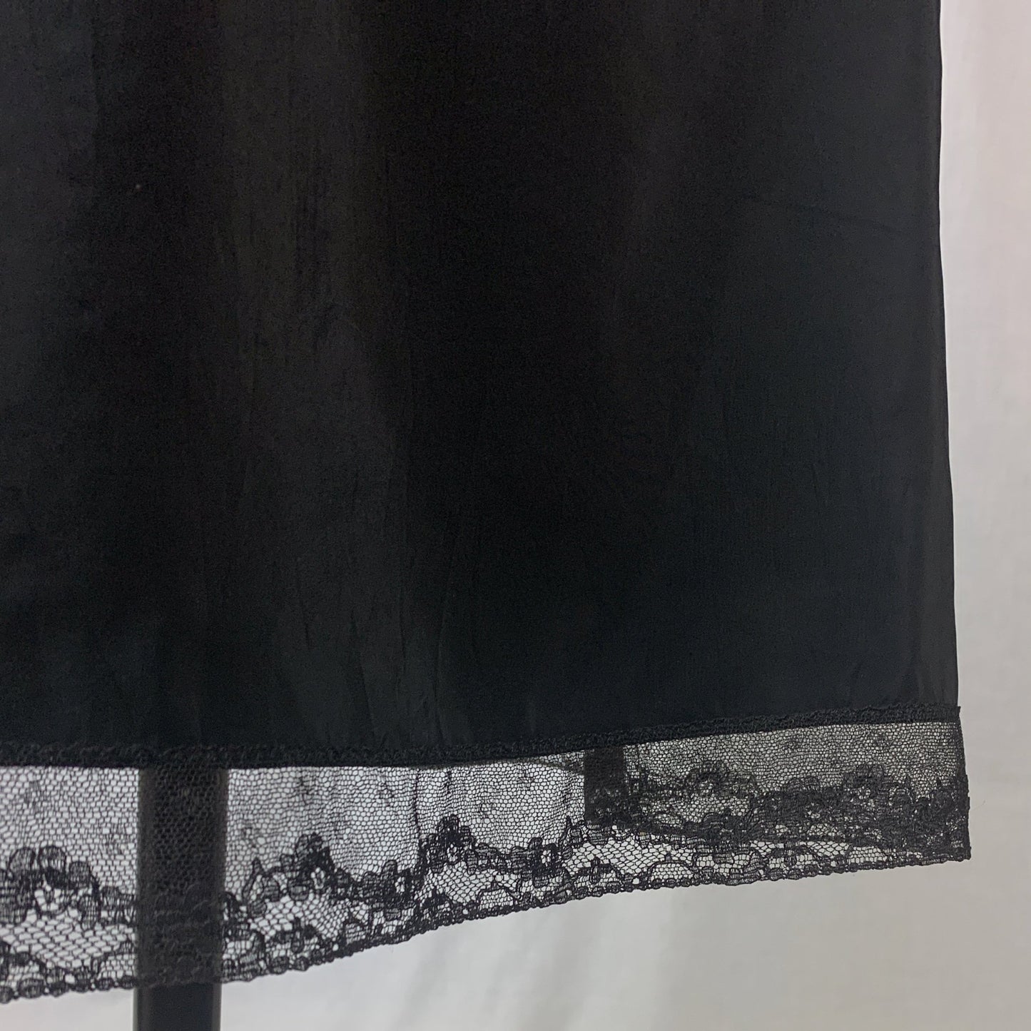 Vintage 1950's Foundation Slip | Black Satin Cathedral Bra with Lace & Rayon Blend Skirt | Size 34 B, C | Gilead - Daggers & Dames