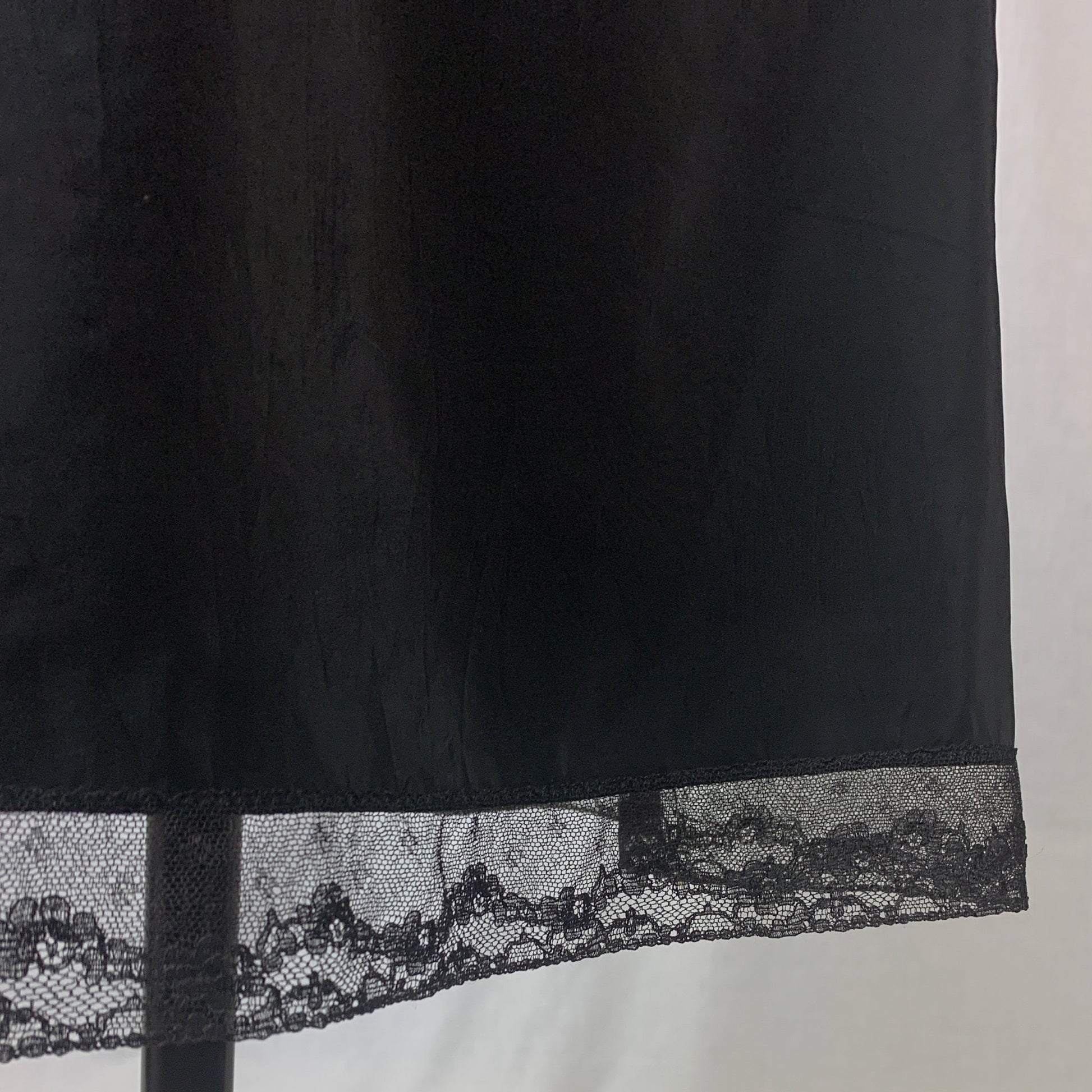 Vintage 1950's Foundation Slip | Black Satin Cathedral Bra with Lace & Rayon Blend Skirt | Size 34 B, C | Gilead - Daggers & Dames