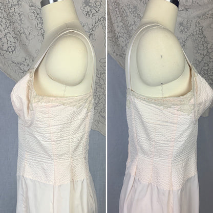 Vintage 1950's Foundation Slip | Palest Pink Nylon with Monowire Bullet Bra top & Nude Lace | Size 36 C, MED, LG - Daggers & Dames