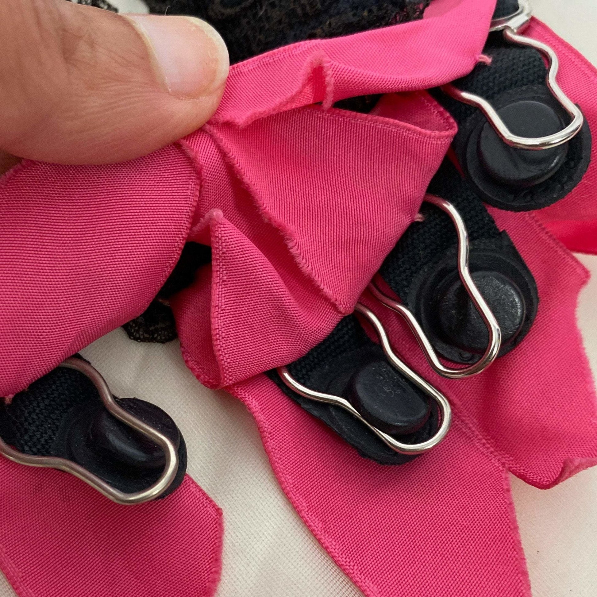 Vintage 1950's Garter Belt | Black Nylon Chiffon with Lace & Hot Pink Satin | Size XS, S, M | GiGi - Daggers & Dames