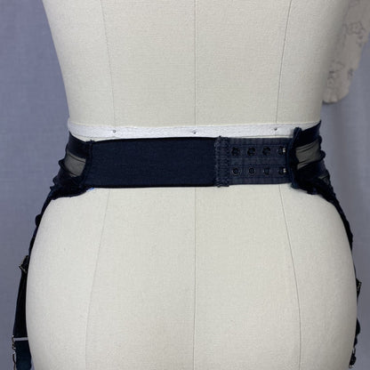 Vintage 1950's Garter Belt | Sheer Black Mesh with Satin Ribbon Stripes & Ruffles | Size XS | Simone - Daggers & Dames