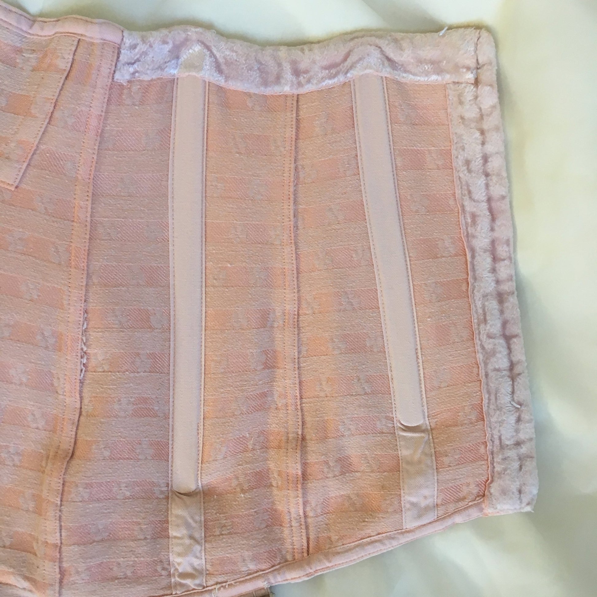 Vintage 1950's Girdle | Light Pink Cotton with Clover Satin Brocade | Brigette, Made in France | Size M, LG - Daggers & Dames