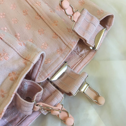Vintage 1950's Girdle | Light Pink Cotton with Clover Satin Brocade | Brigette, Made in France | Size M, LG - Daggers & Dames