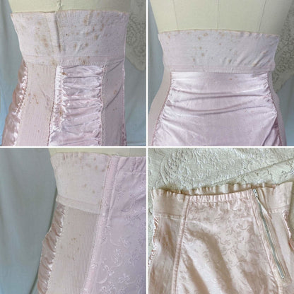 Vintage 1950's Girdle | Pale Rose Pink Cotton with Floral Satin Damask & Satin | Size LG, XL | Sarong Brand - Daggers & Dames
