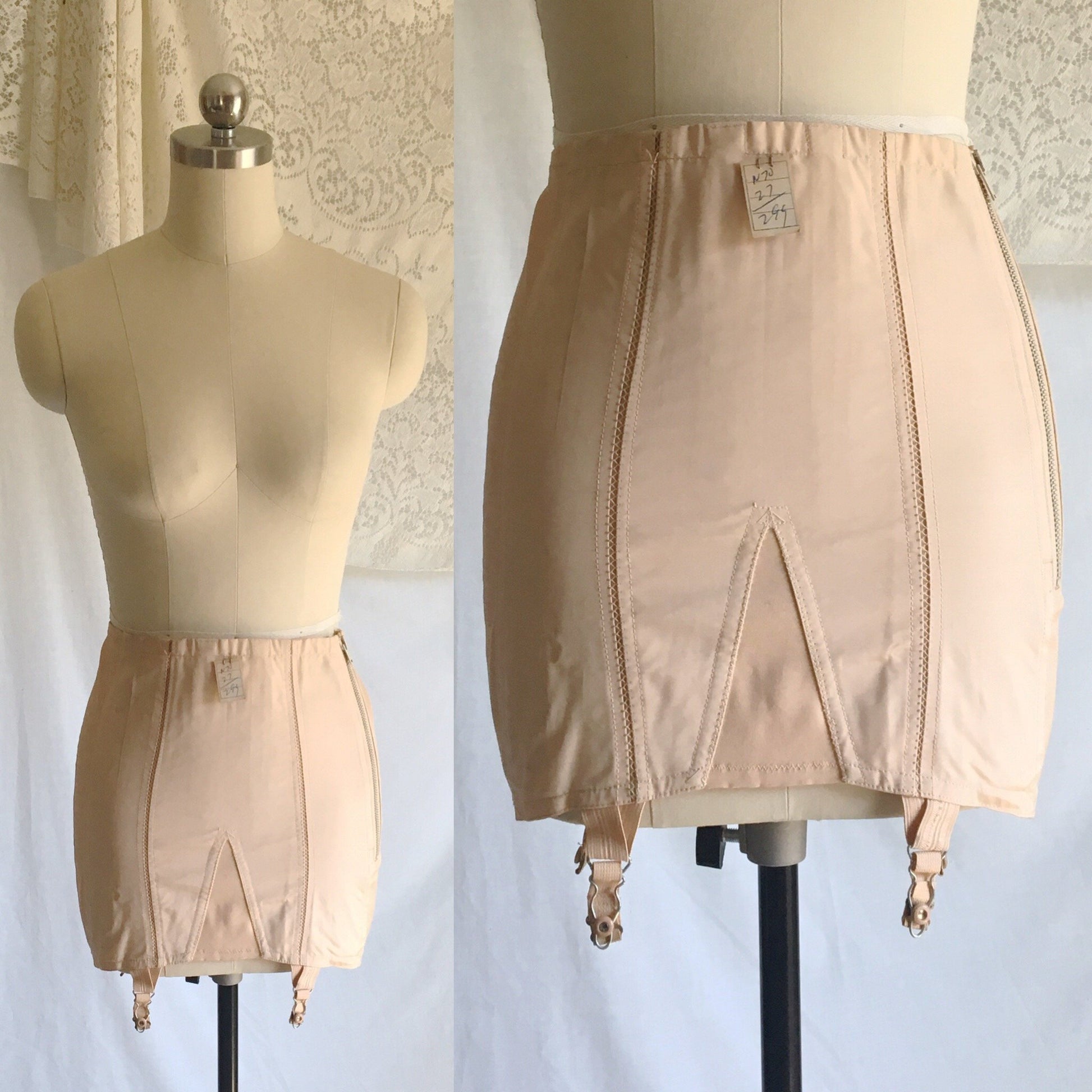 Vintage 1950's Girdle | Rose Gold Rayon with Elastic Panels & Boning | Chic Mode Foundations | Size SM, MED - Daggers & Dames