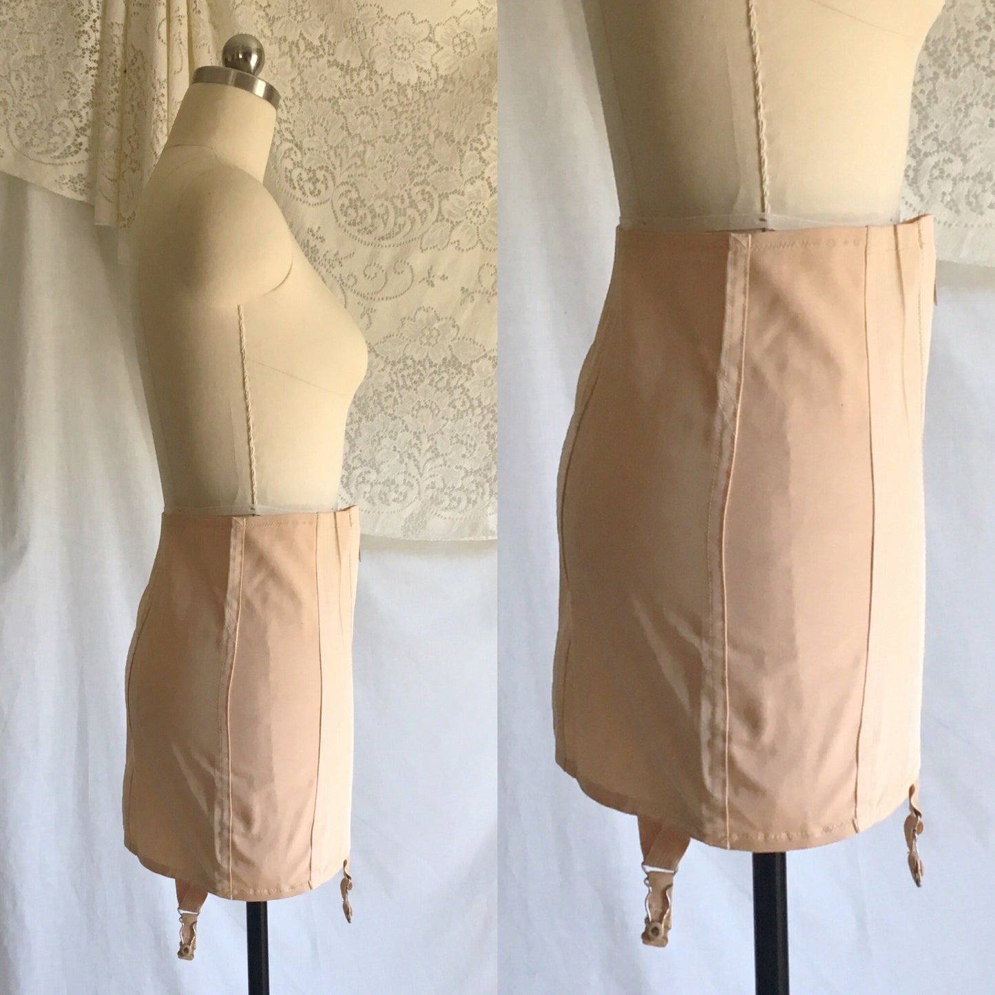 Vintage 1950's Girdle | Rose Gold Rayon with Elastic Panels & Boning | Chic Mode Foundations | Size SM, MED - Daggers & Dames