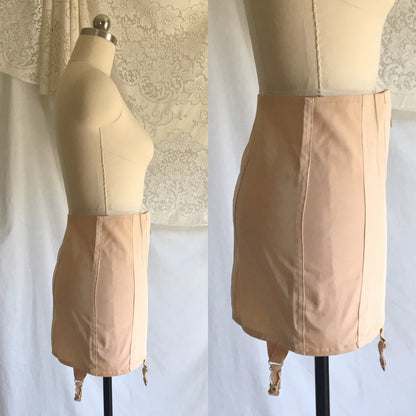 Vintage 1950's Girdle | Rose Gold Rayon with Elastic Panels & Boning | Chic Mode Foundations | Size SM, MED - Daggers & Dames
