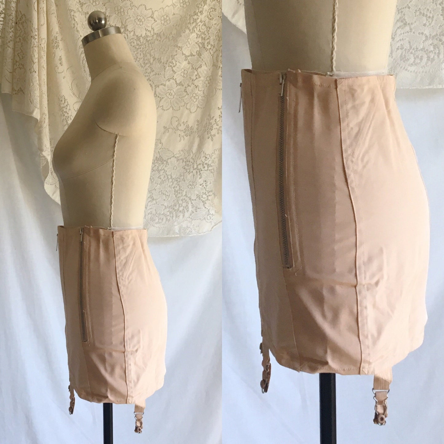 Vintage 1950's Girdle | Rose Gold Rayon with Elastic Panels & Boning | Chic Mode Foundations | Size SM, MED - Daggers & Dames