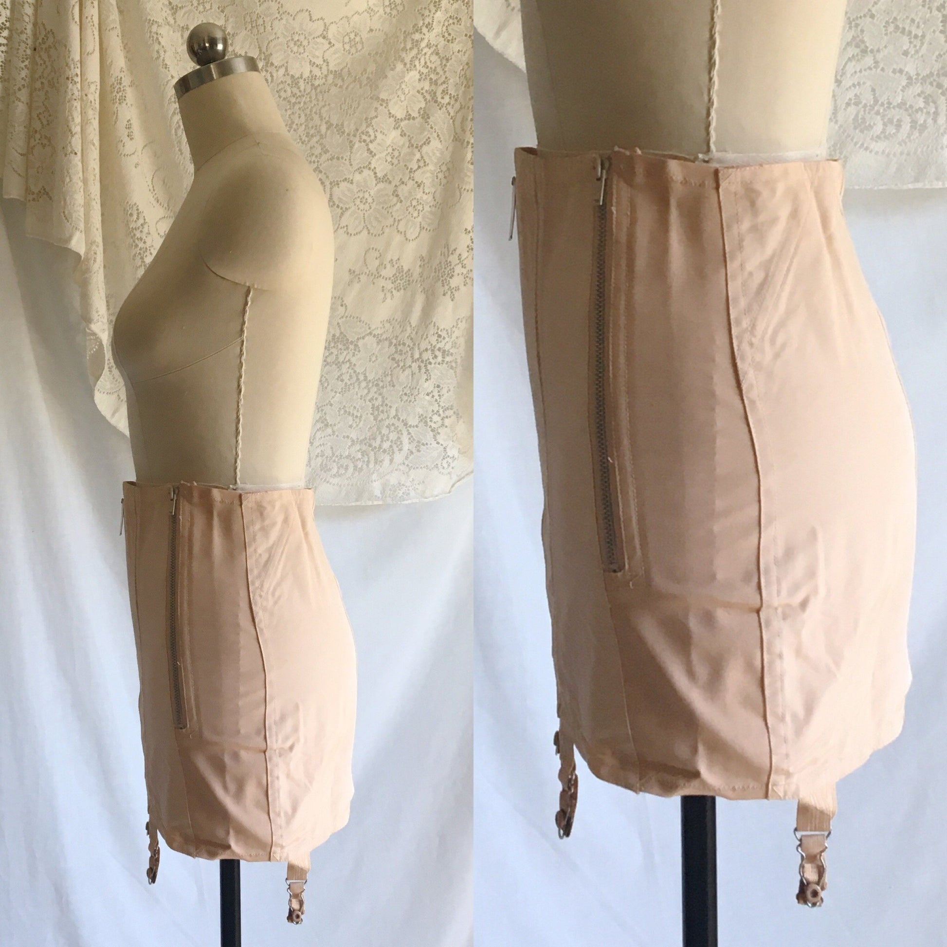 Vintage 1950's Girdle | Rose Gold Rayon with Elastic Panels & Boning | Chic Mode Foundations | Size SM, MED - Daggers & Dames