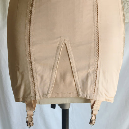 Vintage 1950's Girdle | Rose Gold Rayon with Elastic Panels & Boning | Chic Mode Foundations | Size SM, MED - Daggers & Dames