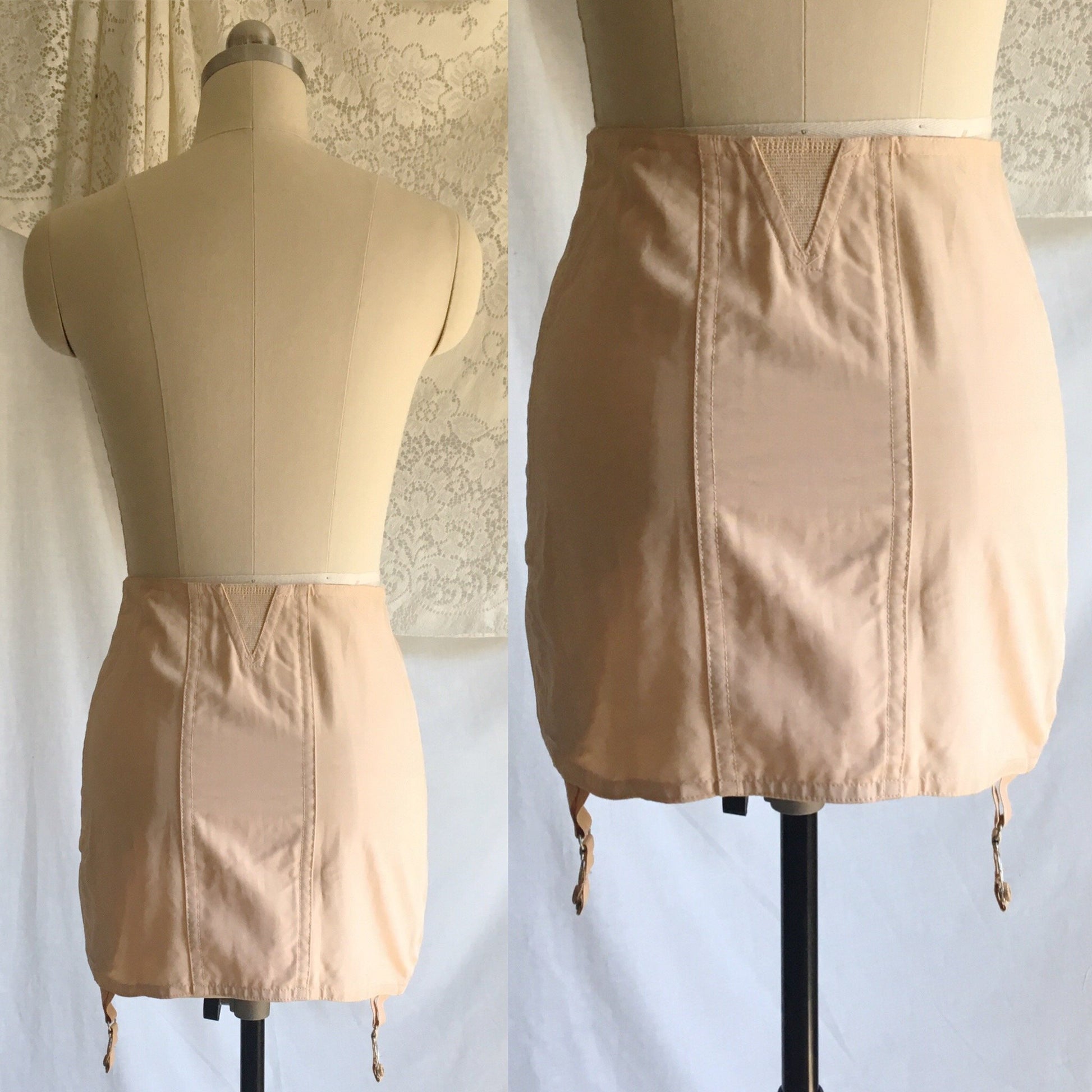 Vintage 1950's Girdle | Rose Gold Rayon with Elastic Panels & Boning | Chic Mode Foundations | Size SM, MED - Daggers & Dames