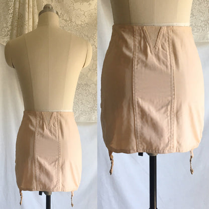 Vintage 1950's Girdle | Rose Gold Rayon with Elastic Panels & Boning | Chic Mode Foundations | Size SM, MED - Daggers & Dames