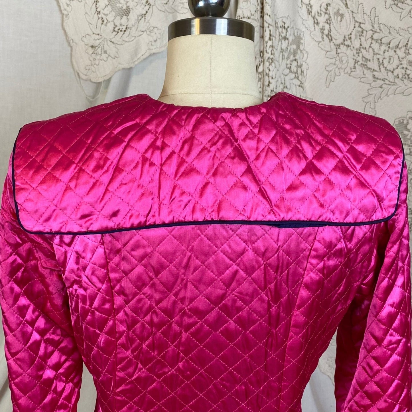 Vintage 1950's Housecoat Robe | Bold Magenta Pink Quilted Rayon Satin with Deep Eggplant Purple Lining | Size M | Diana Dean Originals - Daggers & Dames