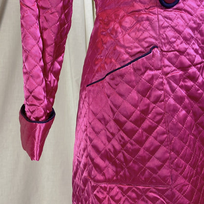 Vintage 1950's Housecoat Robe | Bold Magenta Pink Quilted Rayon Satin with Deep Eggplant Purple Lining | Size M | Diana Dean Originals - Daggers & Dames