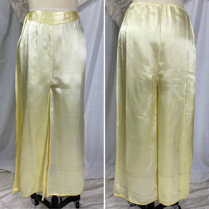 Vintage 1950's Lounge Pajama Set | Pale Yellow Silk with Bold Floral Raised Embroidery & Frog Buttons | Size XS, S, M - Daggers & Dames