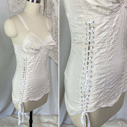 Vintage 1950's Maternity Girdle | Pale Nude Quilted Rayon Blend with Corset Lacing & Detachable Bust | Size XS - Daggers & Dames