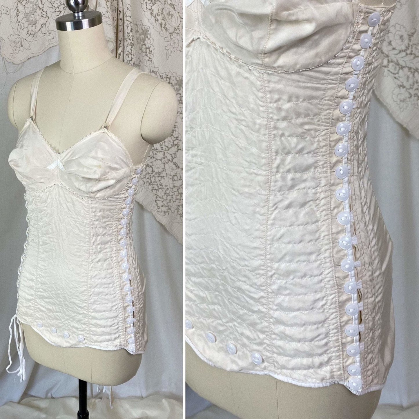 Vintage 1950's Maternity Girdle | Pale Nude Quilted Rayon Blend with Corset Lacing & Detachable Bust | Size XS - Daggers & Dames