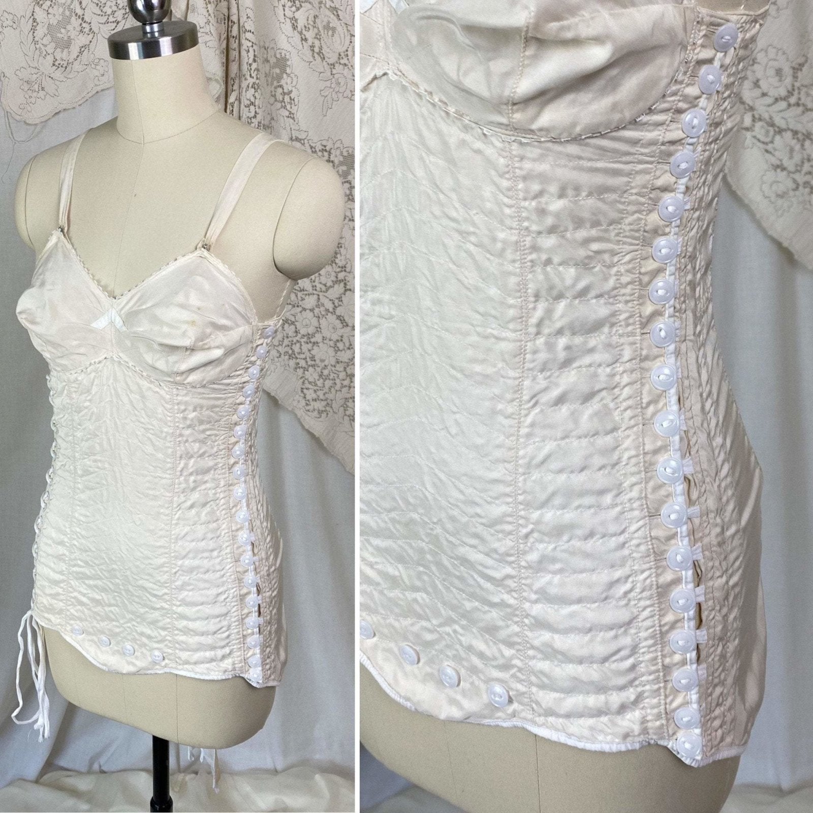 Vintage 1950's Maternity Girdle | Pale Nude Quilted Rayon Blend with Corset Lacing & Detachable Bust | Size XS - Daggers & Dames