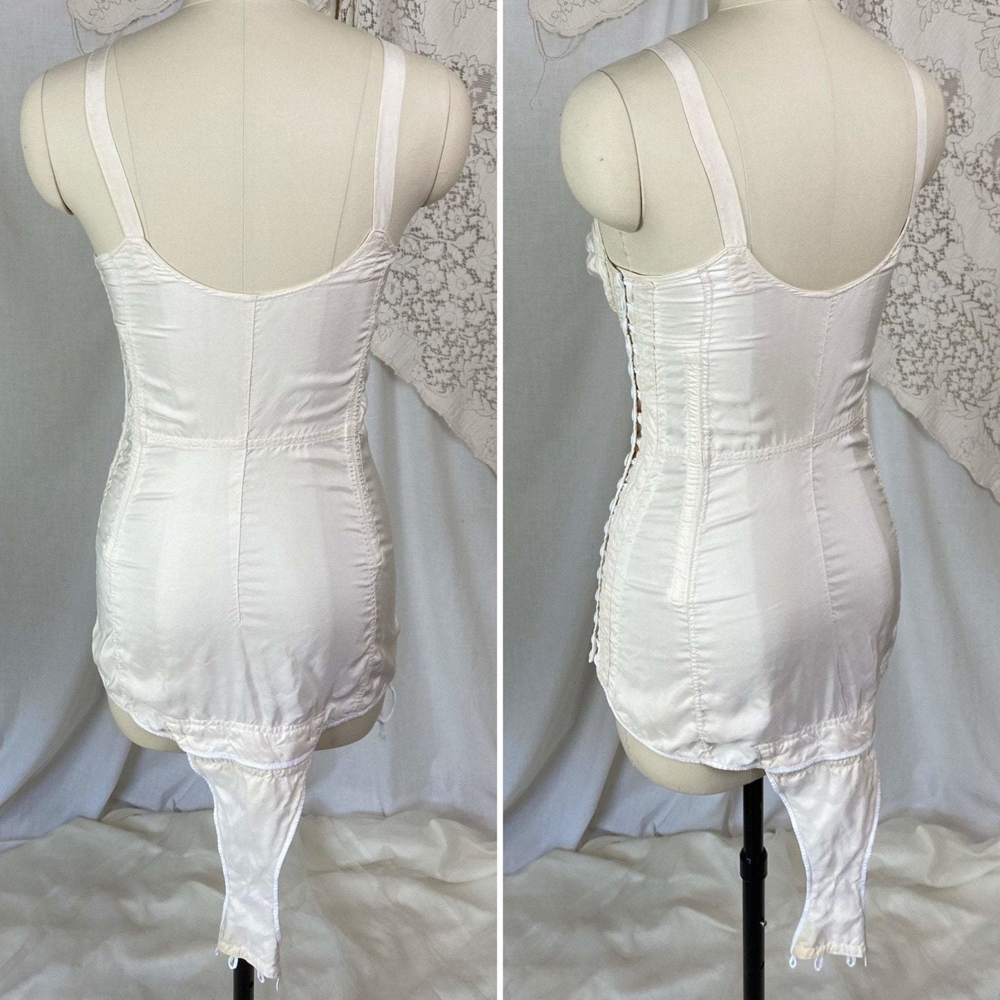 Vintage 1950's Maternity Girdle | Pale Nude Quilted Rayon Blend with Corset Lacing & Detachable Bust | Size XS - Daggers & Dames