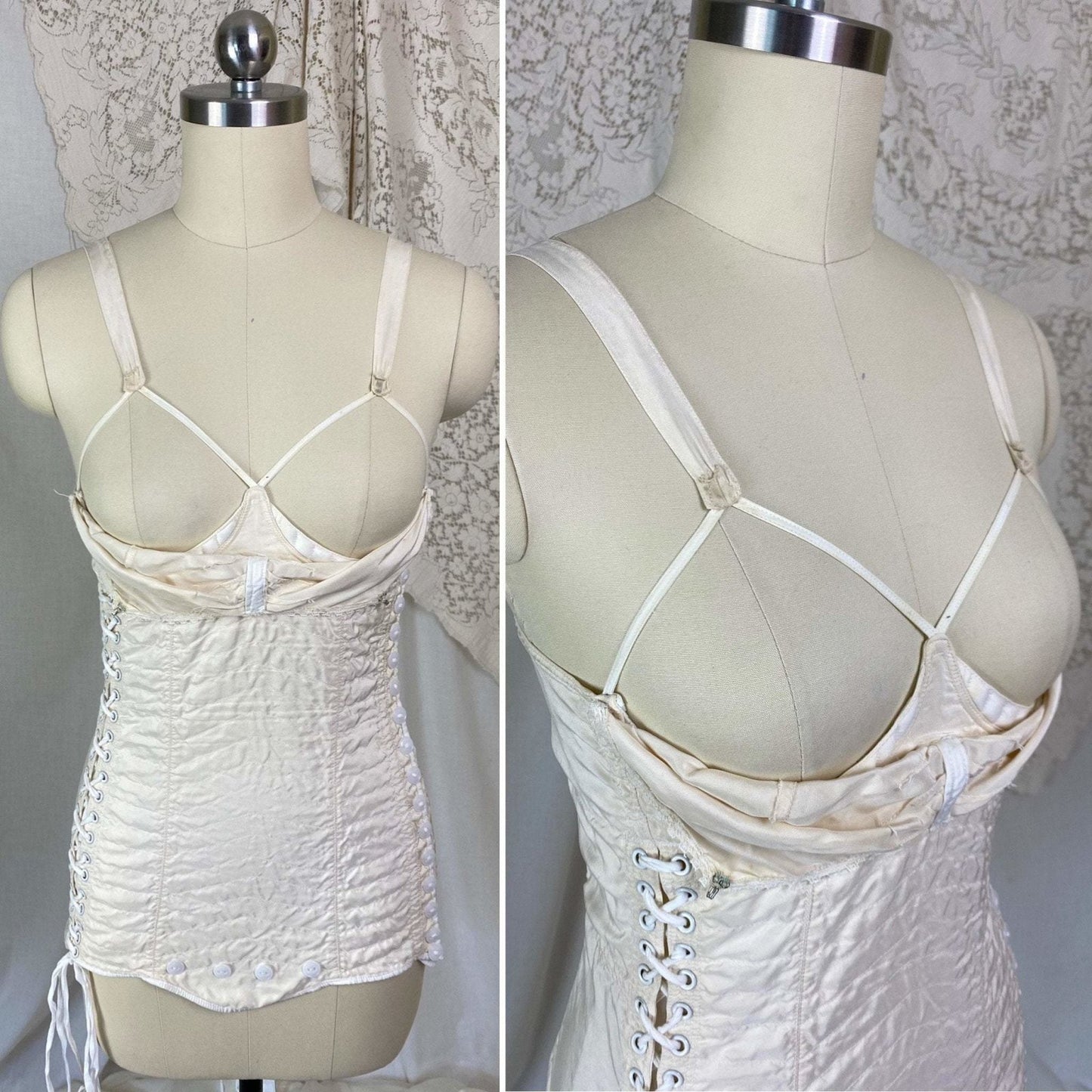 Vintage 1950's Maternity Girdle | Pale Nude Quilted Rayon Blend with Corset Lacing & Detachable Bust | Size XS - Daggers & Dames