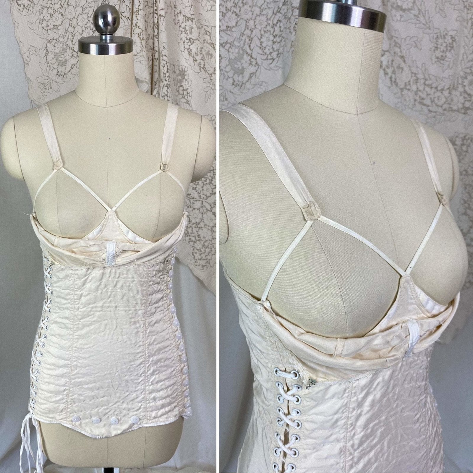 Vintage 1950's Maternity Girdle | Pale Nude Quilted Rayon Blend with Corset Lacing & Detachable Bust | Size XS - Daggers & Dames