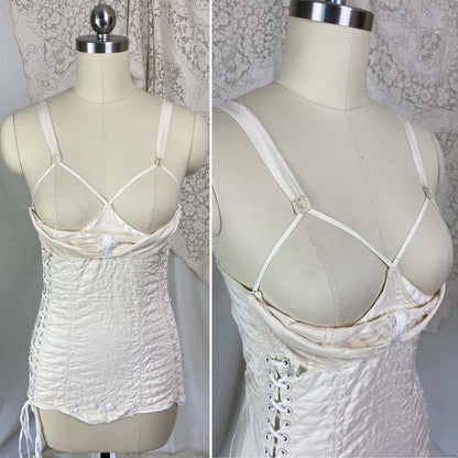 Vintage 1950's Maternity Girdle | Pale Nude Quilted Rayon Blend with Corset Lacing & Detachable Bust | Size XS - Daggers & Dames