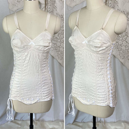 Vintage 1950's Maternity Girdle | Pale Nude Quilted Rayon Blend with Corset Lacing & Detachable Bust | Size XS - Daggers & Dames
