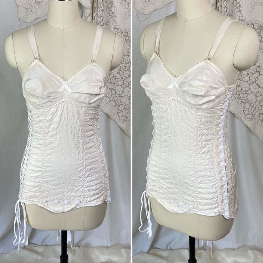 Vintage 1950's Maternity Girdle | Pale Nude Quilted Rayon Blend with Corset Lacing & Detachable Bust | Size XS - Daggers & Dames