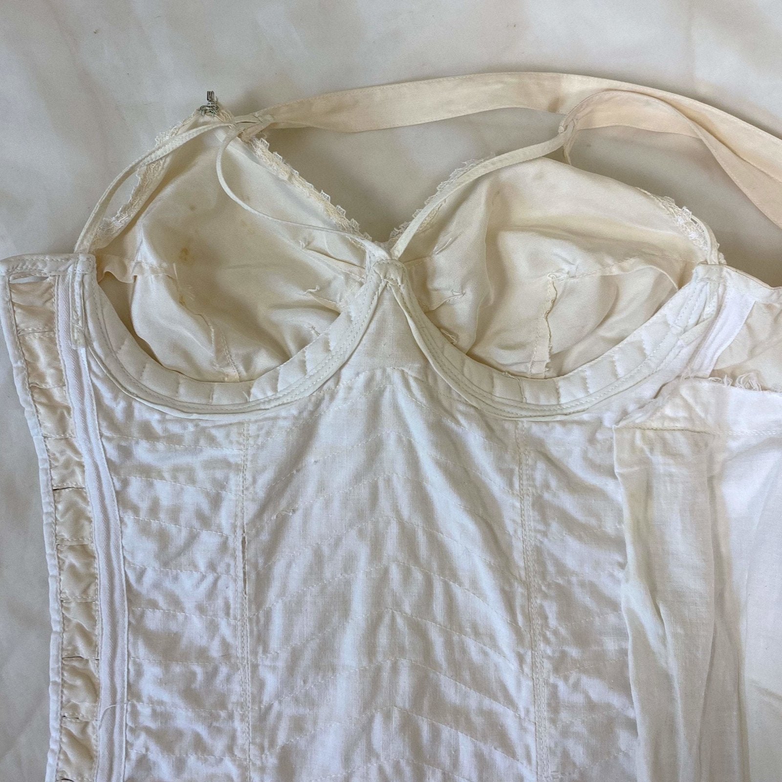 Vintage 1950's Maternity Girdle | Pale Nude Quilted Rayon Blend with Corset Lacing & Detachable Bust | Size XS - Daggers & Dames