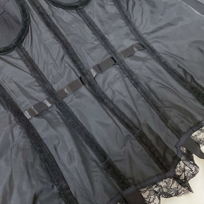 Vintage 1950's Merry Widow | Black Nylon Taffeta with Sheer Floral Lace Overlay & Velvet Lining | Size 32 B, 34 A | Escora, Made in Germany - Daggers & Dames