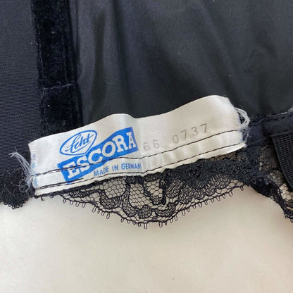 Vintage 1950's Merry Widow | Black Nylon Taffeta with Sheer Floral Lace Overlay & Velvet Lining | Size 32 B, 34 A | Escora, Made in Germany - Daggers & Dames