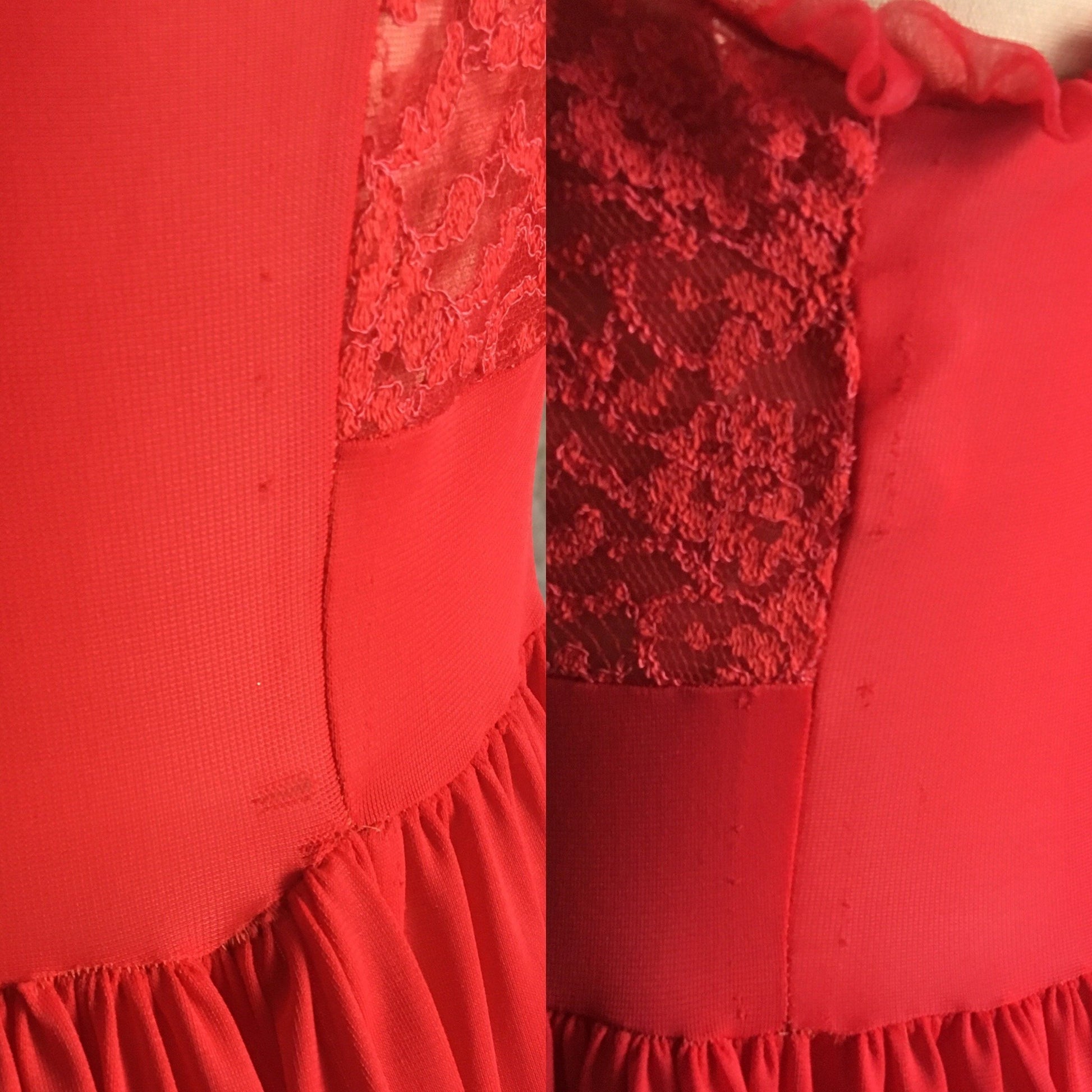 Vintage 1950's Nightgown | Lipstick Red Nylon with Lace & Chiffon Bodice | Gilead | Size S, M - Daggers & Dames