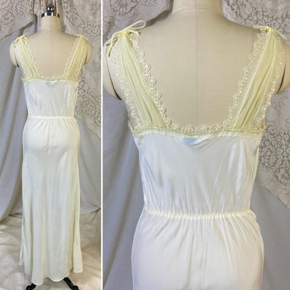 Vintage 1950's Nightgown | Pale Pastel Yellow Rayon with Nylon Chiffon | Size M | Charmode - Daggers & Dames