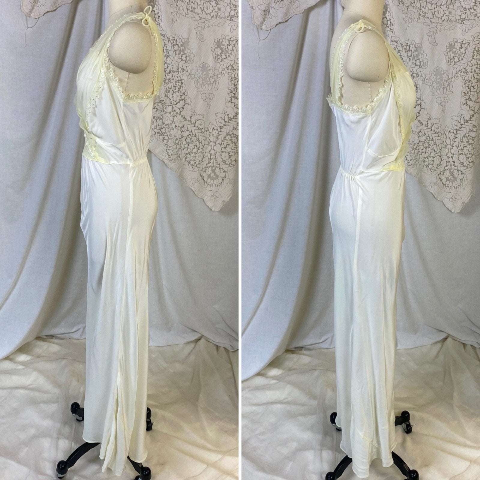 Vintage 1950's Nightgown | Pale Pastel Yellow Rayon with Nylon Chiffon | Size M | Charmode - Daggers & Dames