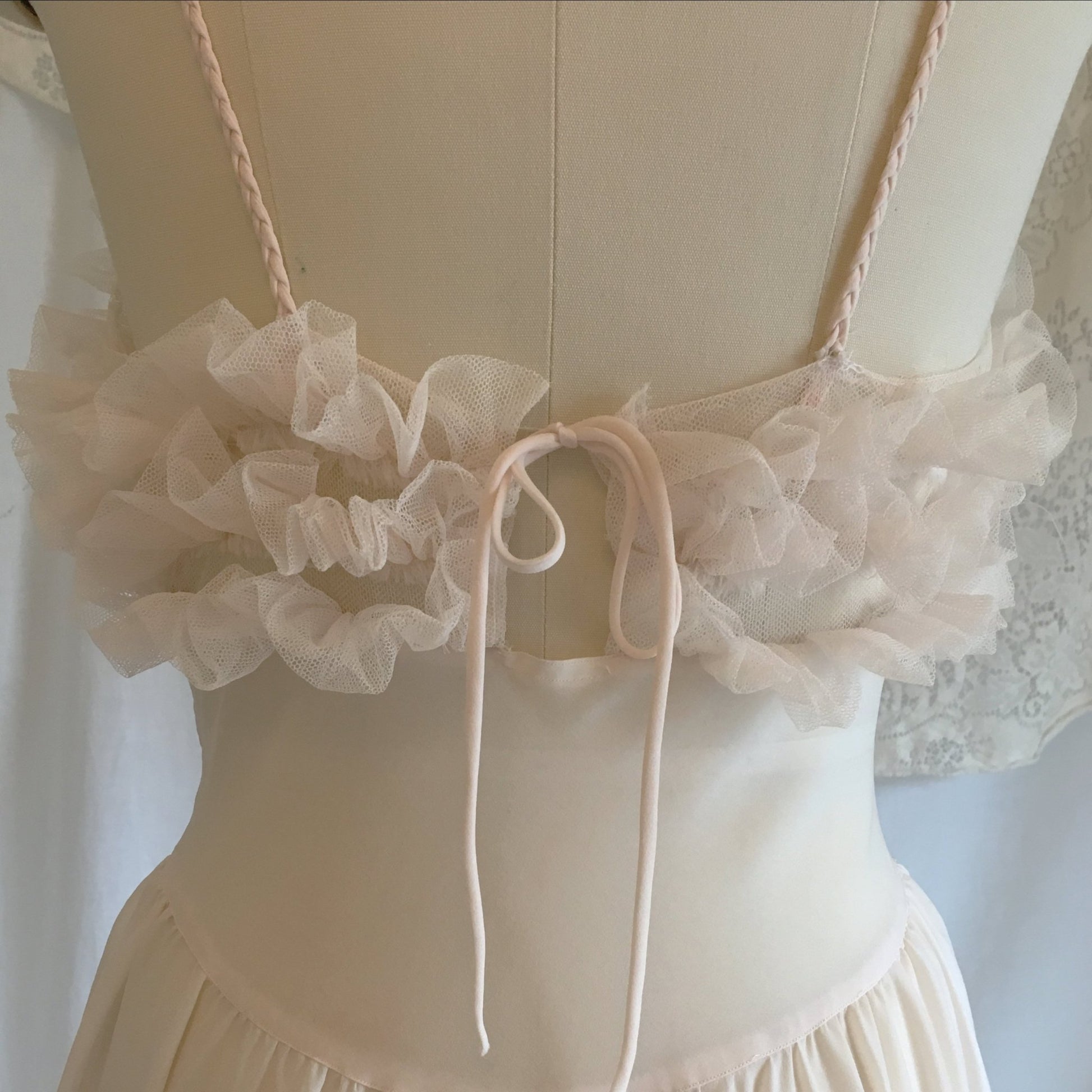 Vintage 1950's Nightgown | Palest Pink Nylon Chiffon with Tulle Ruffles | Fischer Heavenly Lingerie | Size S, MED - Daggers & Dames