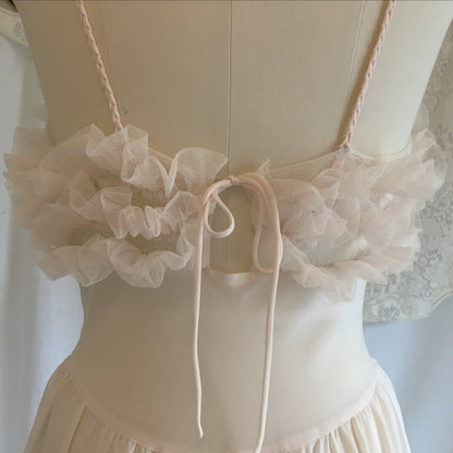 Vintage 1950's Nightgown | Palest Pink Nylon Chiffon with Tulle Ruffles | Fischer Heavenly Lingerie | Size S, MED - Daggers & Dames