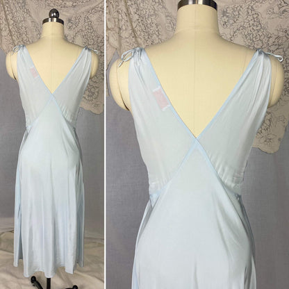 Vintage 1950's Nightgown | Pastel Blue Rayon with Floral Lace Bodice & Keyhole Straps | Size XS, S | Biastex - Daggers & Dames