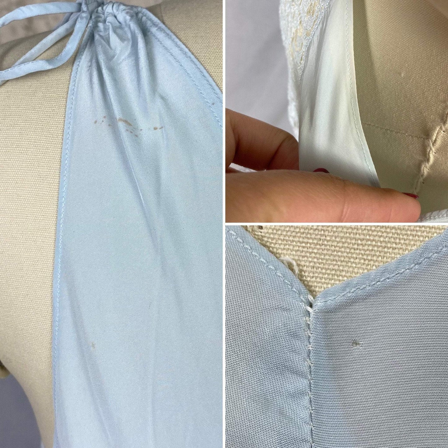 Vintage 1950's Nightgown | Pastel Blue Rayon with Floral Lace Bodice & Keyhole Straps | Size XS, S | Biastex - Daggers & Dames