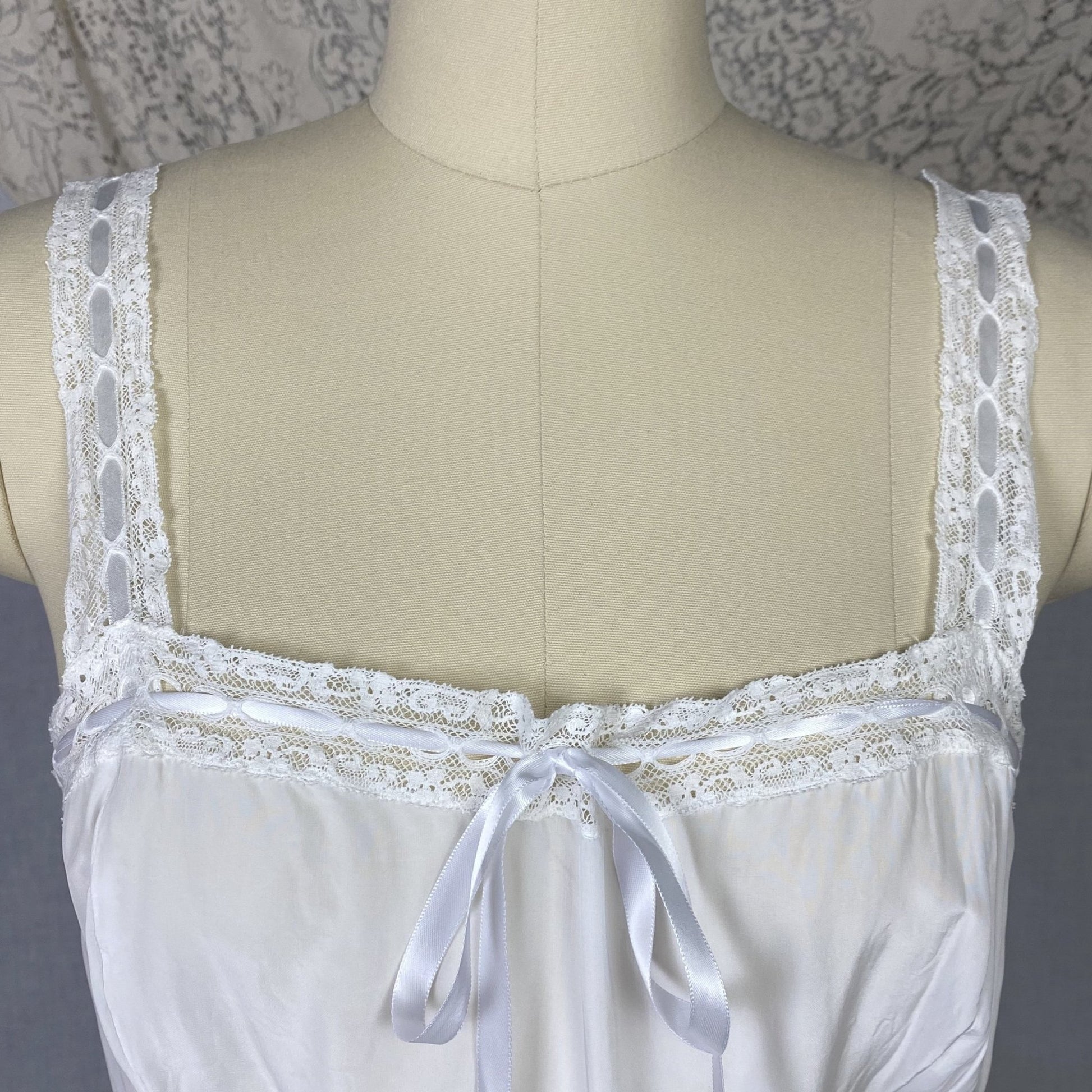 Vintage 1950's Nightgown | Semi Sheer White Rayon Crepe with Nylon Mesh Inserts & Scalloped Hem | Size XS, S - Daggers & Dames