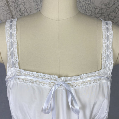 Vintage 1950's Nightgown | Semi Sheer White Rayon Crepe with Nylon Mesh Inserts & Scalloped Hem | Size XS, S - Daggers & Dames