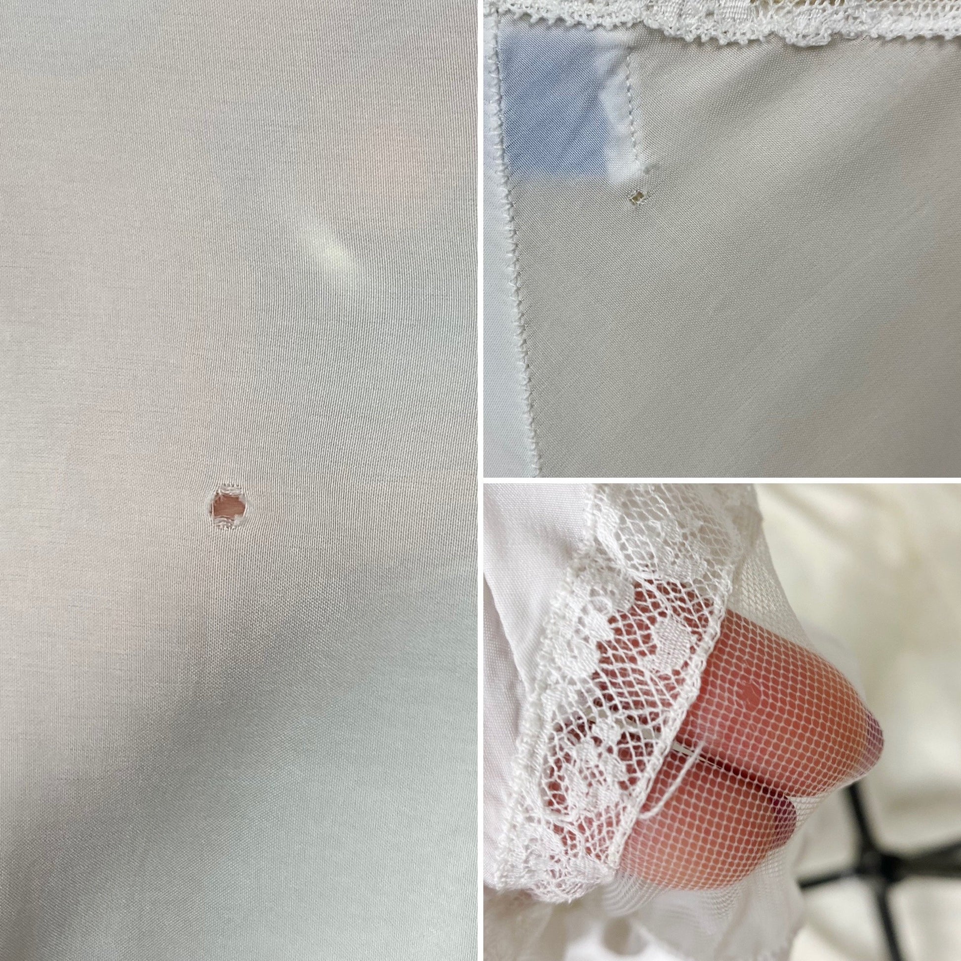 Vintage 1950's Nightgown | Semi Sheer White Rayon Crepe with Nylon Mesh Inserts & Scalloped Hem | Size XS, S - Daggers & Dames
