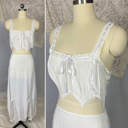 Vintage 1950's Nightgown | Semi Sheer White Rayon Crepe with Nylon Mesh Inserts & Scalloped Hem | Size XS, S - Daggers & Dames