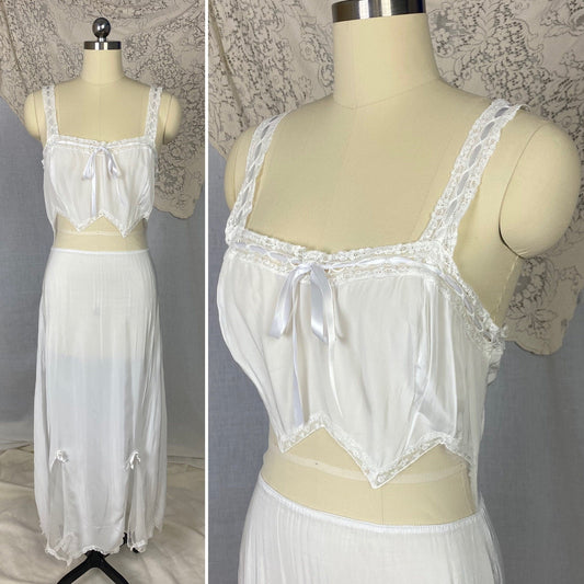 Vintage 1950's Nightgown | Semi Sheer White Rayon Crepe with Nylon Mesh Inserts & Scalloped Hem | Size XS, S - Daggers & Dames