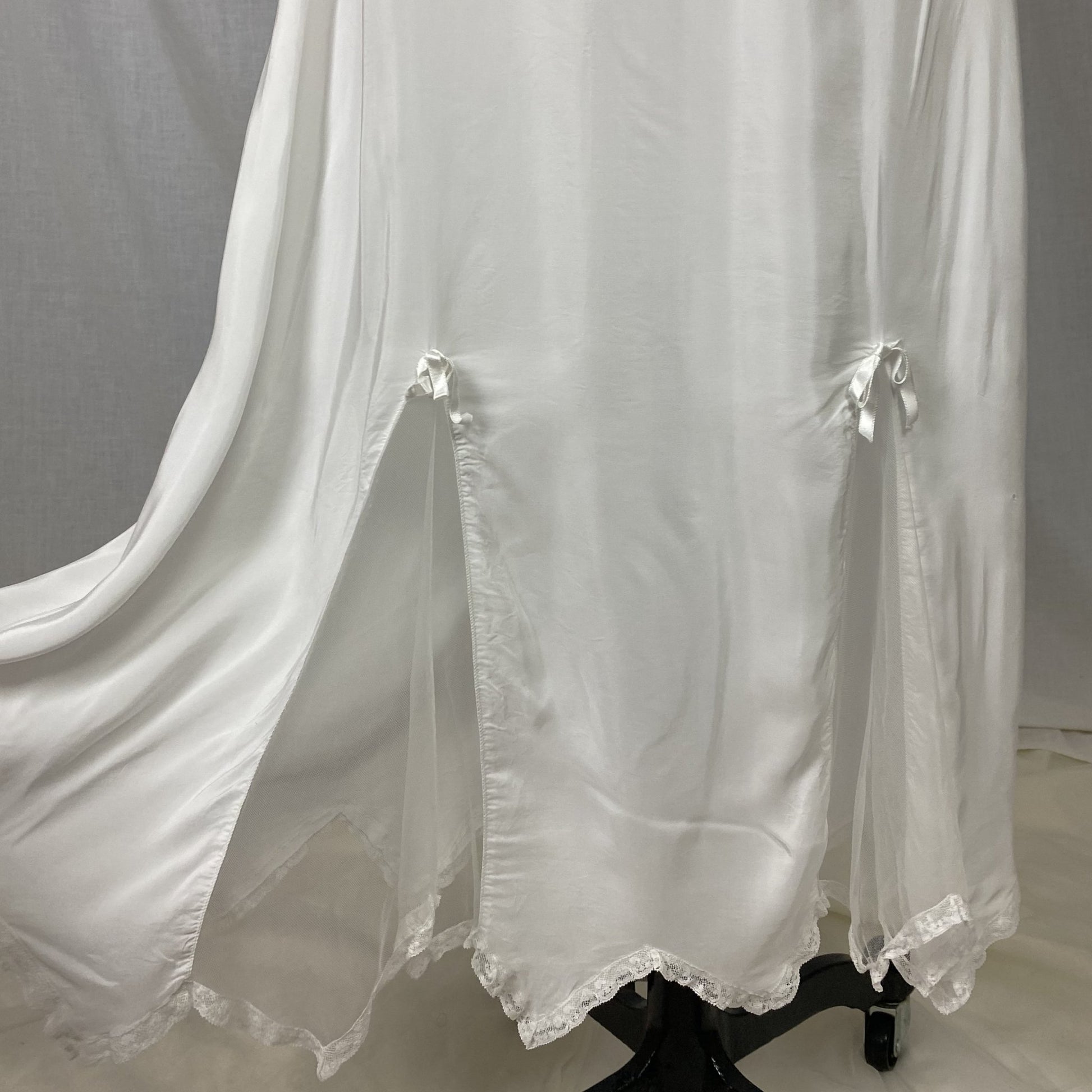 Vintage 1950's Nightgown | Semi Sheer White Rayon Crepe with Nylon Mesh Inserts & Scalloped Hem | Size XS, S - Daggers & Dames