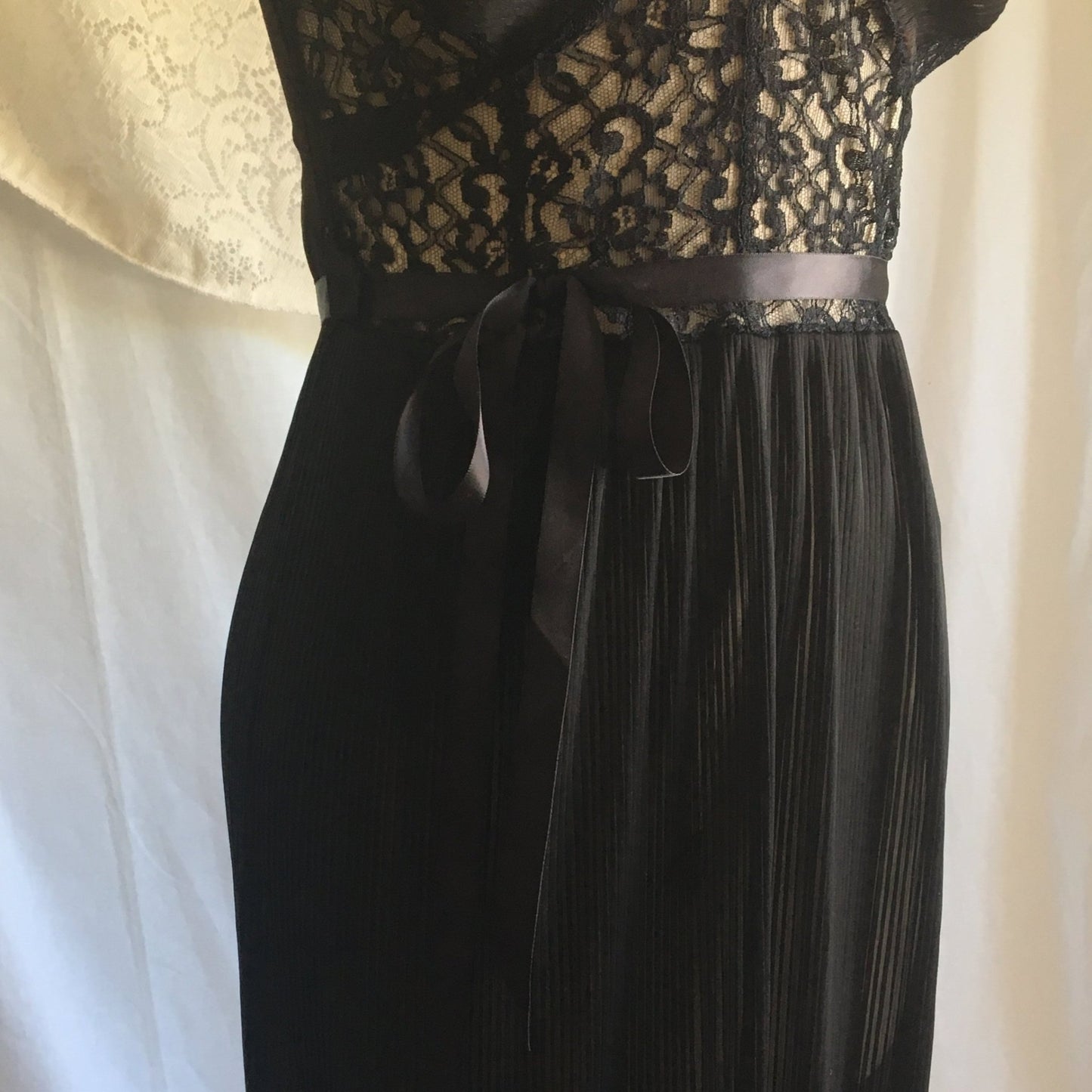 Vintage 1950's Nightgown | Sheer Black Chiffon with Crystal Pleating & Lace | Miss Siren | Size S - Daggers & Dames